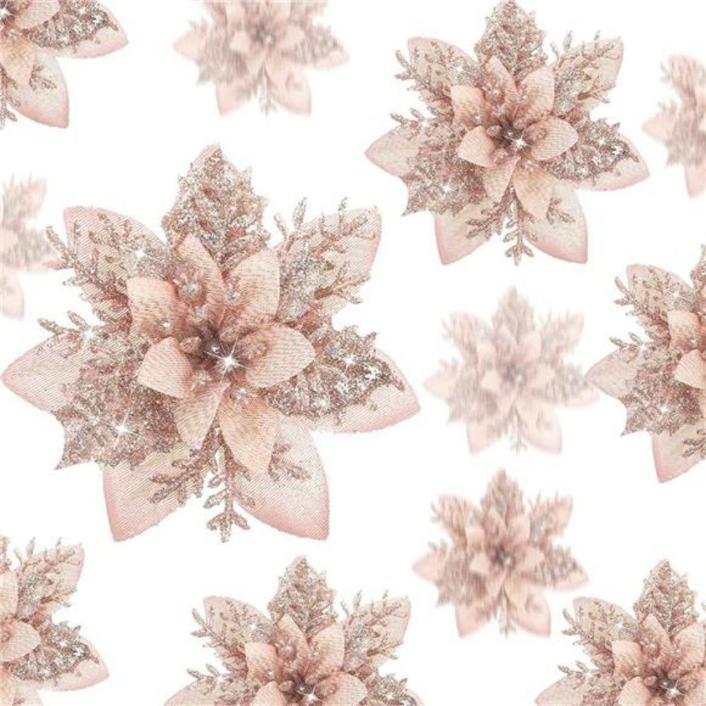36 Pcs Christmas Glitter Artificial Poinsettia Flower Decorations (Rose Gold)